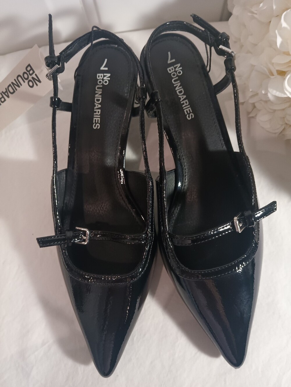 Patent Leather Style Slingback Low Heel